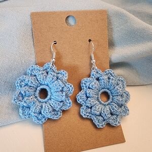 Blue Crochet Flower Earrings